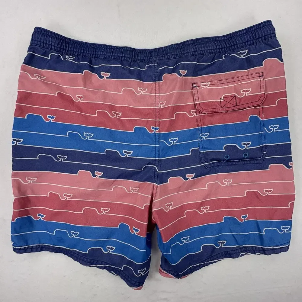 Vineyard Vines Swim Shorts Mens Large Multicolor Whale Stripe Lined Trunks Beach